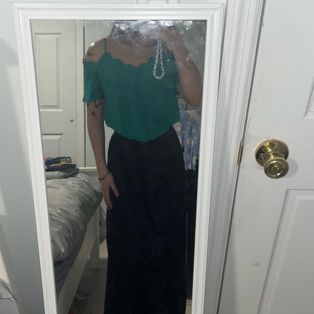 Kelly green off the shoulder blouse